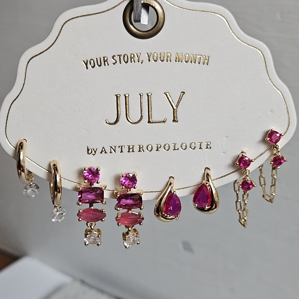 Anthropologie Birthstone Huggie Earrings, Set of 4